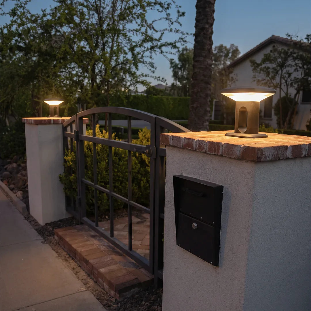 Ridge Modern Gate Pillar Light | Low-Profile Black Aluminum LED Outdoor Post Light, Solar or Hardwired