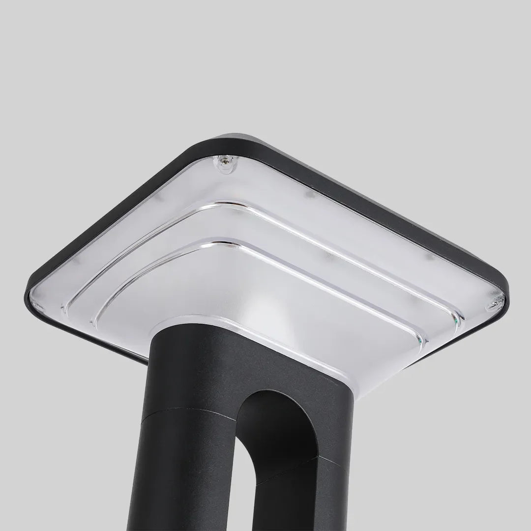 Ridge Modern Gate Pillar Light | Low-Profile Black Aluminum LED Outdoor Post Light, Solar or Hardwired