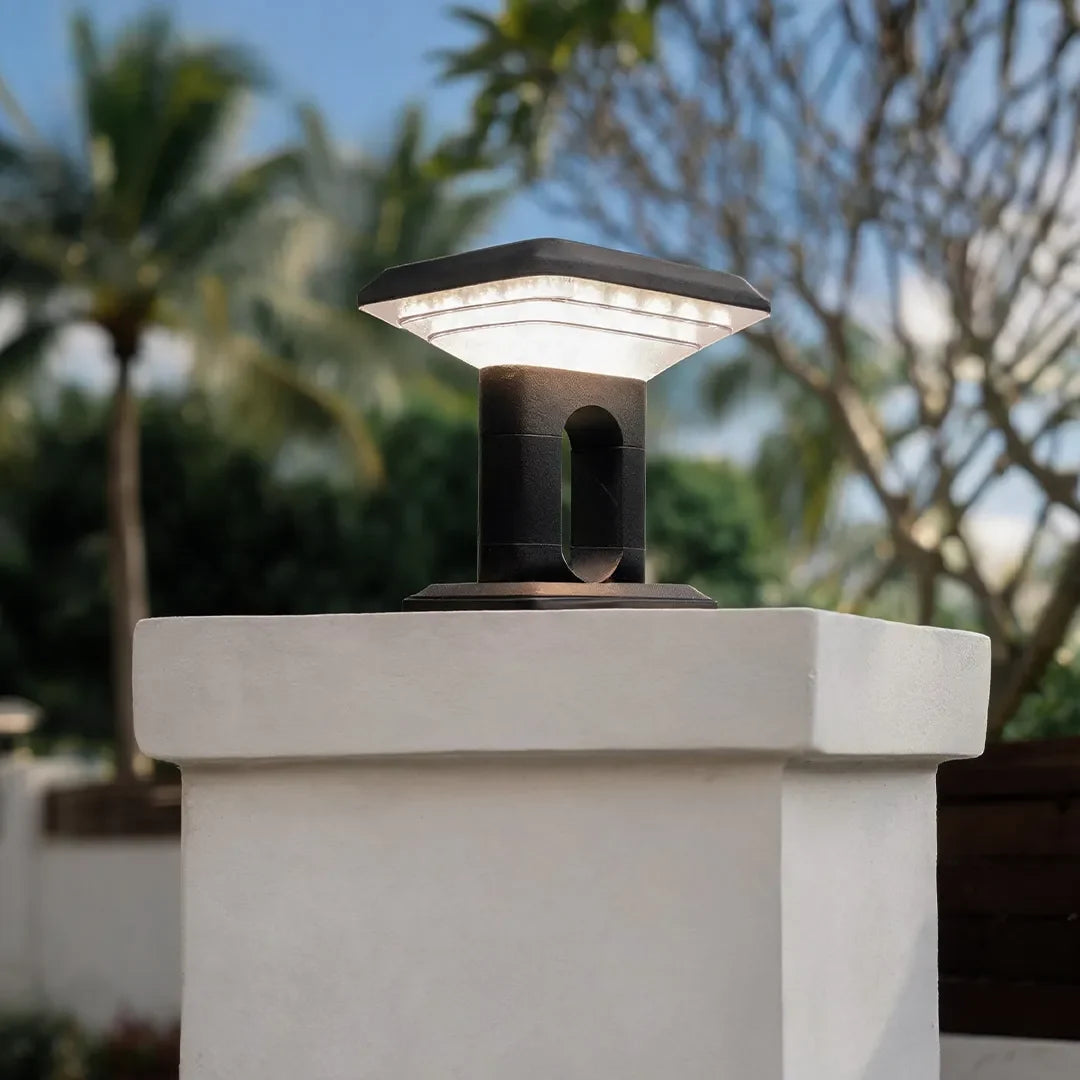 Ridge Modern Gate Pillar Light | Low-Profile Black Aluminum LED Outdoor Post Light, Solar or Hardwired