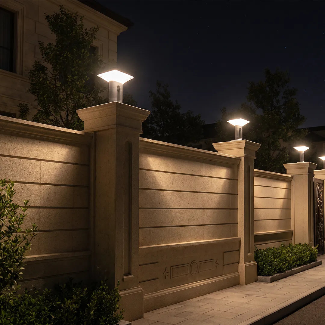 Ridge Modern Gate Pillar Light | Low-Profile Black Aluminum LED Outdoor Post Light, Solar or Hardwired