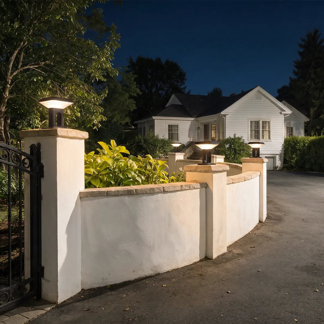 Ridge Modern Gate Pillar Light | Low-Profile Black Aluminum LED Outdoor Post Light, Solar or Hardwired