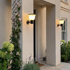 Chalice Modern Outdoor Wall Light | Black Aluminum LED Wall Sconce with Cup Diffuser, Solar or Hardwired
