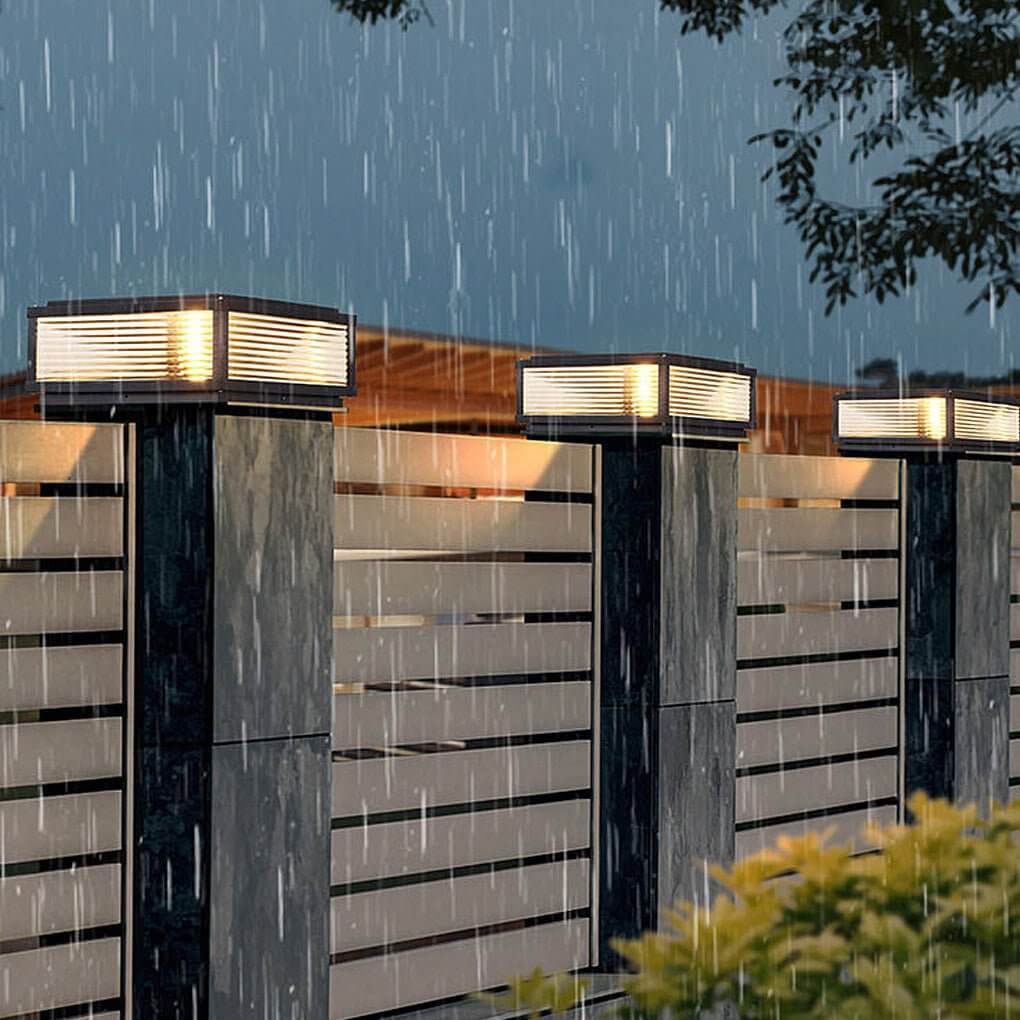 Pharos Modern Solar Pillar Light | Ribbed Glass Outdoor LED Post Light, Solar or Hardwired