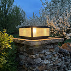 Pharos Modern Solar Pillar Light | Ribbed Glass Outdoor LED Post Light, Solar or Hardwired