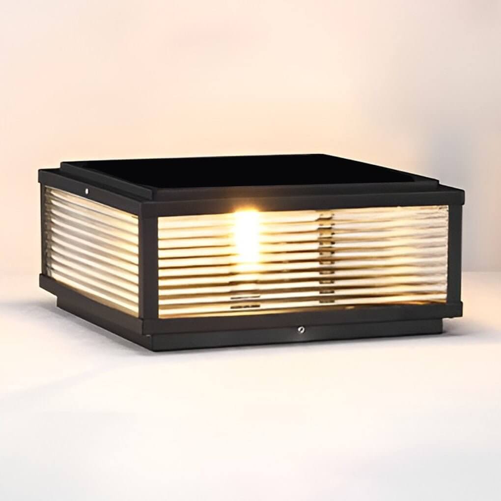 Pharos Modern Solar Pillar Light | Ribbed Glass Outdoor LED Post Light, Solar or Hardwired