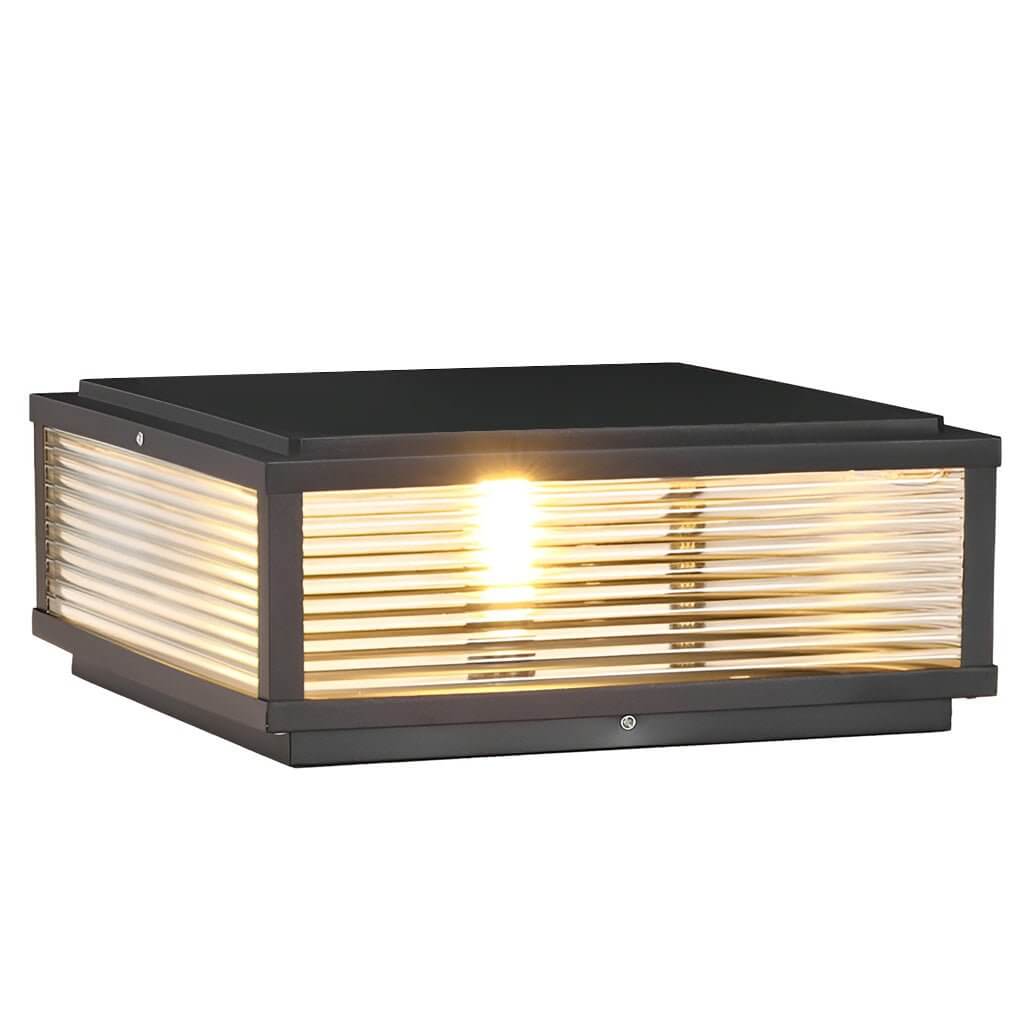 Pharos Modern Solar Pillar Light | Ribbed Glass Outdoor LED Post Light, Solar or Hardwired