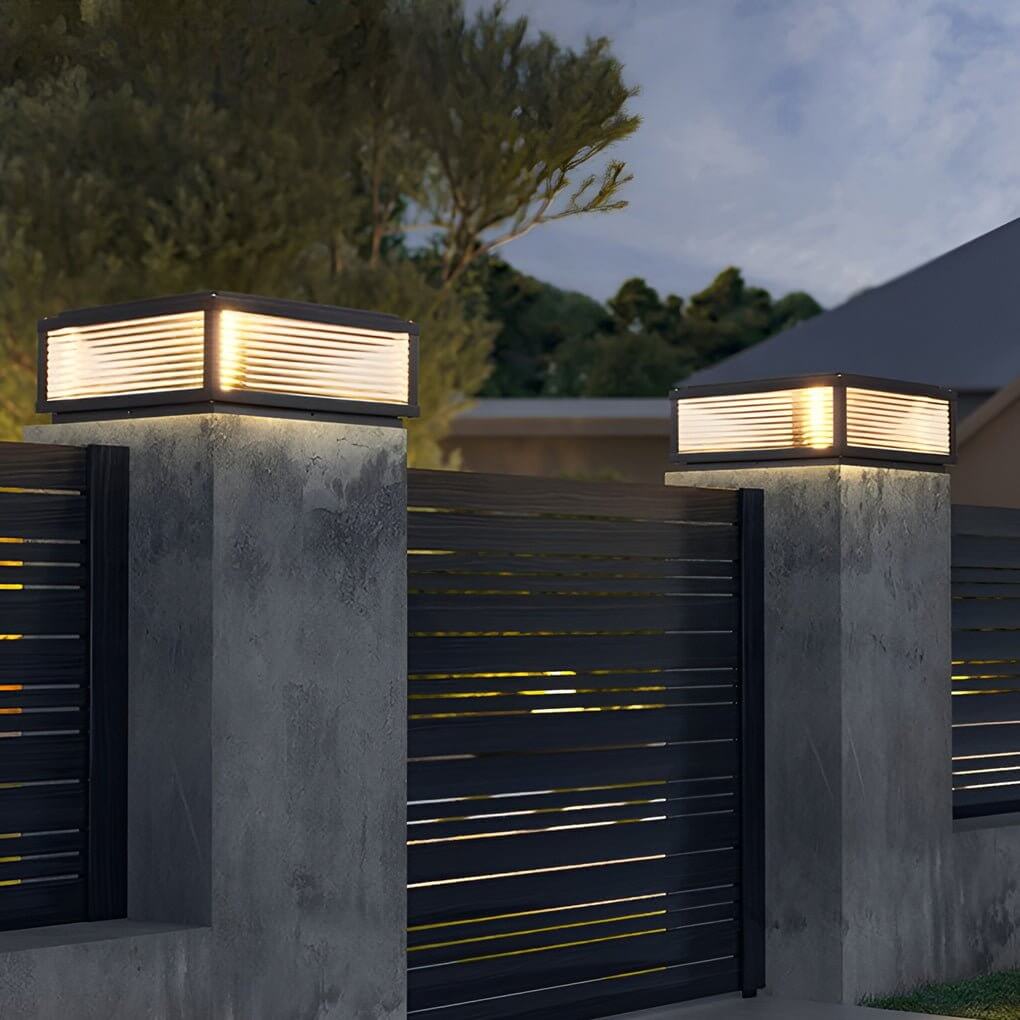 Pharos Modern Solar Pillar Light | Ribbed Glass Outdoor LED Post Light, Solar or Hardwired