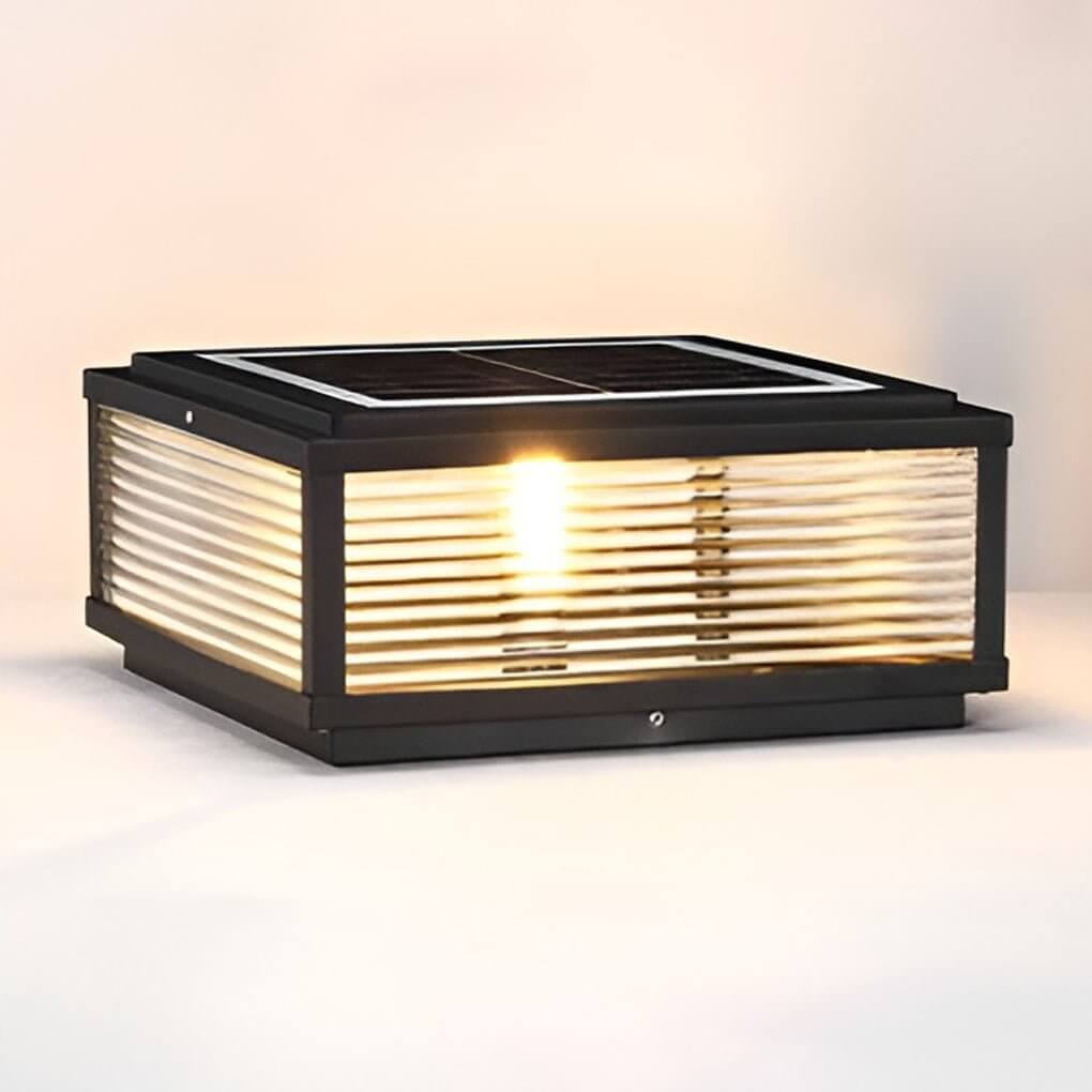 Pharos Modern Solar Pillar Light | Ribbed Glass Outdoor LED Post Light, Solar or Hardwired