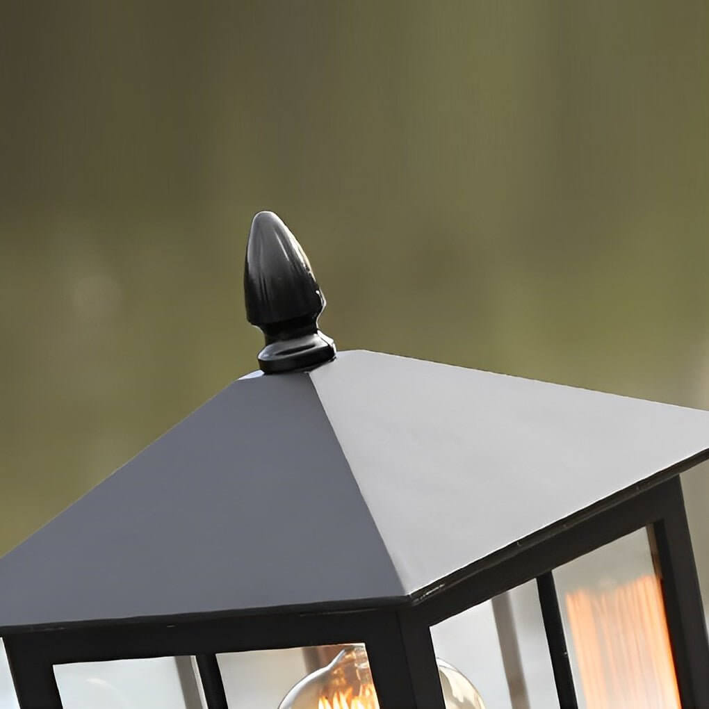 Aldwin Traditional Solar Pillar Light | Black Aluminum and Glass Outdoor Post Lantern, Solar or Hardwired