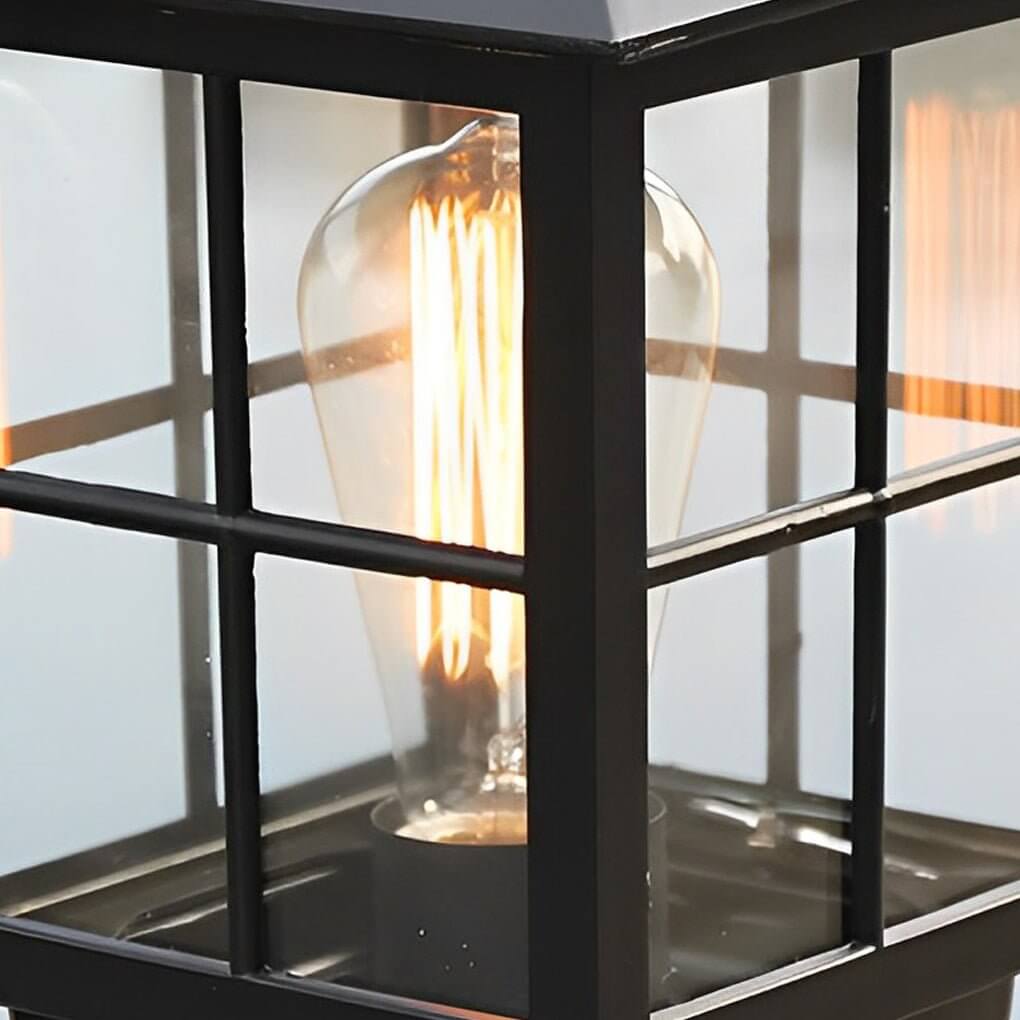 Aldwin Traditional Solar Pillar Light | Black Aluminum and Glass Outdoor Post Lantern, Solar or Hardwired