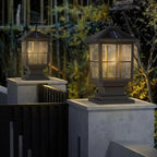 Aldwin Traditional Solar Pillar Light | Black Aluminum and Glass Outdoor Post Lantern, Solar or Hardwired