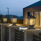 Aldwin Traditional Solar Pillar Light | Black Aluminum and Glass Outdoor Post Lantern, Solar or Hardwired