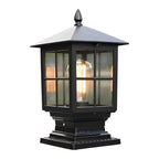 Aldwin Traditional Solar Pillar Light | Black Aluminum and Glass Outdoor Post Lantern, Solar or Hardwired