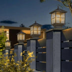 Aldwin Traditional Solar Pillar Light | Black Aluminum and Glass Outdoor Post Lantern, Solar or Hardwired