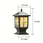 Aldwin Traditional Solar Pillar Light | Black Aluminum and Glass Outdoor Post Lantern, Solar or Hardwired