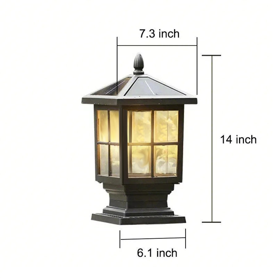 Aldwin Traditional Solar Pillar Light | Black Aluminum and Glass Outdoor Post Lantern, Solar or Hardwired