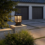 Aldwin Traditional Solar Pillar Light | Black Aluminum and Glass Outdoor Post Lantern, Solar or Hardwired