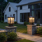 Aldwin Traditional Solar Pillar Light | Black Aluminum and Glass Outdoor Post Lantern, Solar or Hardwired