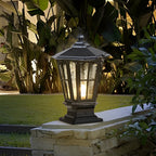Pagoda Solar Outdoor Pillar Light | Retro Pavilion-Style Die-Cast Aluminum Fence Post Light, Black or Bronze