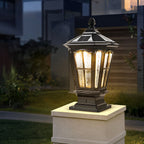 Pagoda Solar Outdoor Pillar Light | Retro Pavilion-Style Die-Cast Aluminum Fence Post Light, Black or Bronze