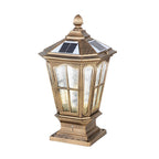 Pagoda Solar Outdoor Pillar Light | Retro Pavilion-Style Die-Cast Aluminum Fence Post Light, Black or Bronze