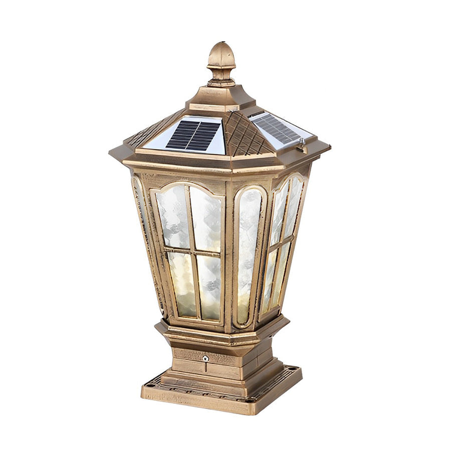 Pagoda Solar Outdoor Pillar Light | Retro Pavilion-Style Die-Cast Aluminum Fence Post Light, Black or Bronze