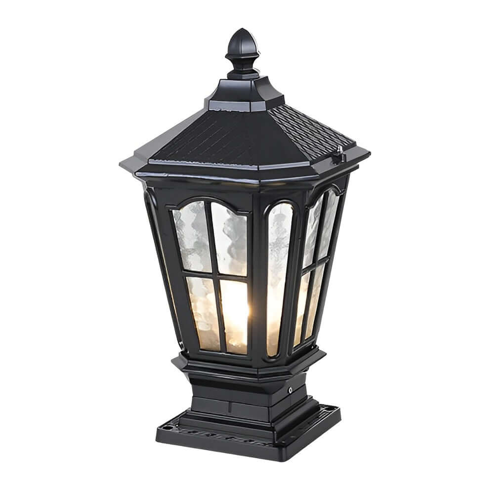 Pagoda Solar Outdoor Pillar Light | Retro Pavilion-Style Die-Cast Aluminum Fence Post Light, Black or Bronze