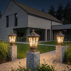 Pagoda Solar Outdoor Pillar Light | Retro Pavilion-Style Die-Cast Aluminum Fence Post Light, Black or Bronze
