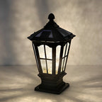 Pagoda Solar Outdoor Pillar Light | Retro Pavilion-Style Die-Cast Aluminum Fence Post Light, Black or Bronze