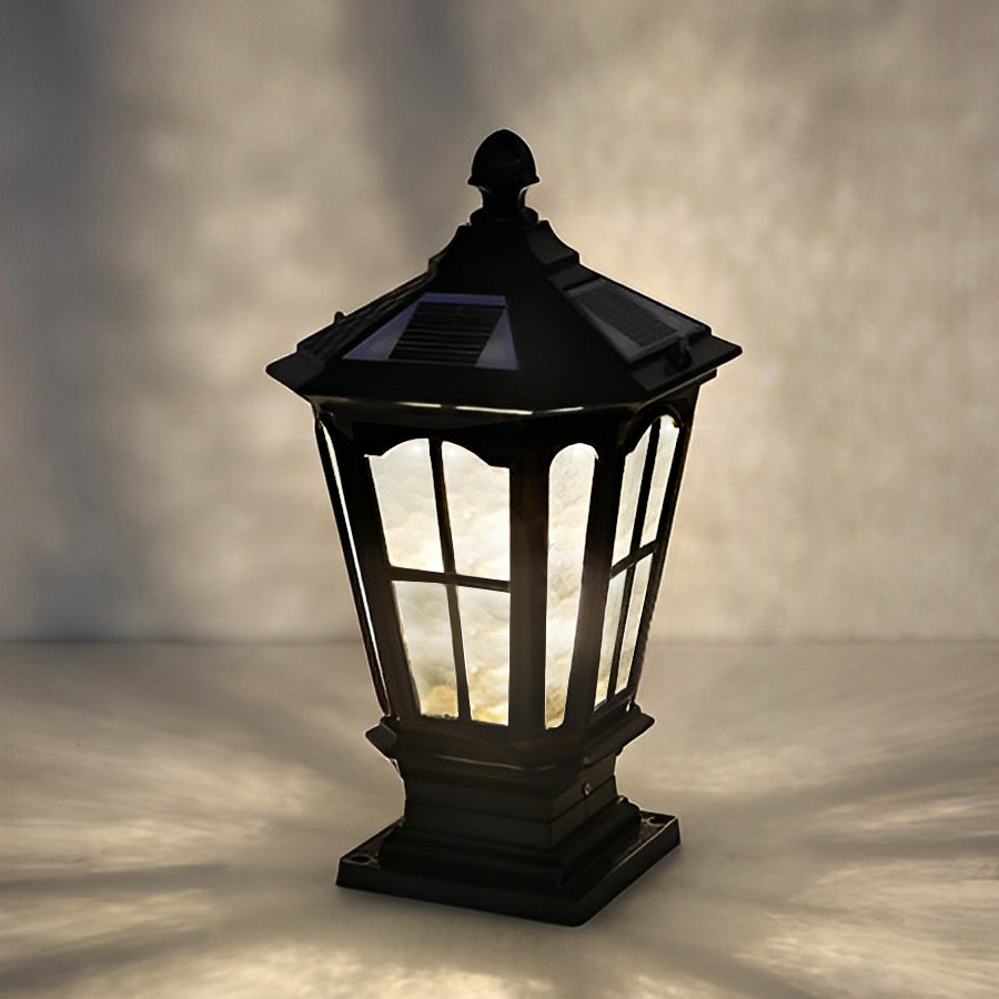 Pagoda Solar Outdoor Pillar Light | Retro Pavilion-Style Die-Cast Aluminum Fence Post Light, Black or Bronze