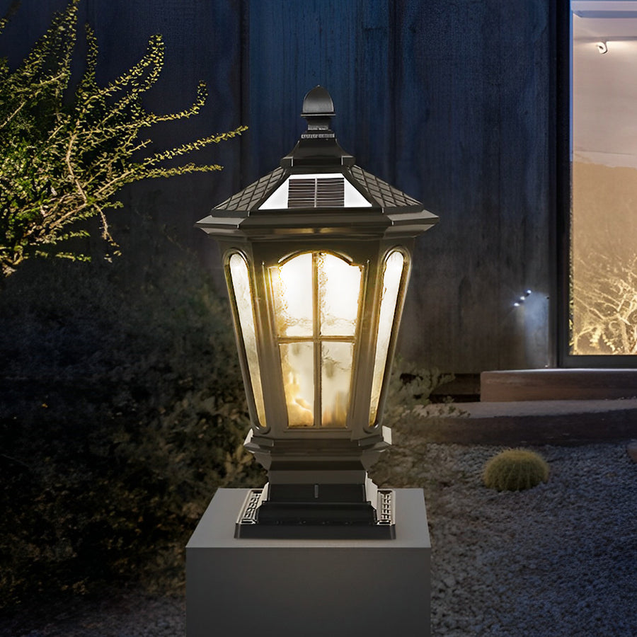 Pagoda Solar Outdoor Pillar Light | Retro Pavilion-Style Die-Cast Aluminum Fence Post Light, Black or Bronze