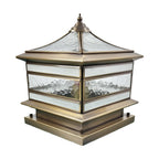Halcyon Vintage Copper Solar Pillar Light | Retro Glass Lantern Outdoor Fence Post Light