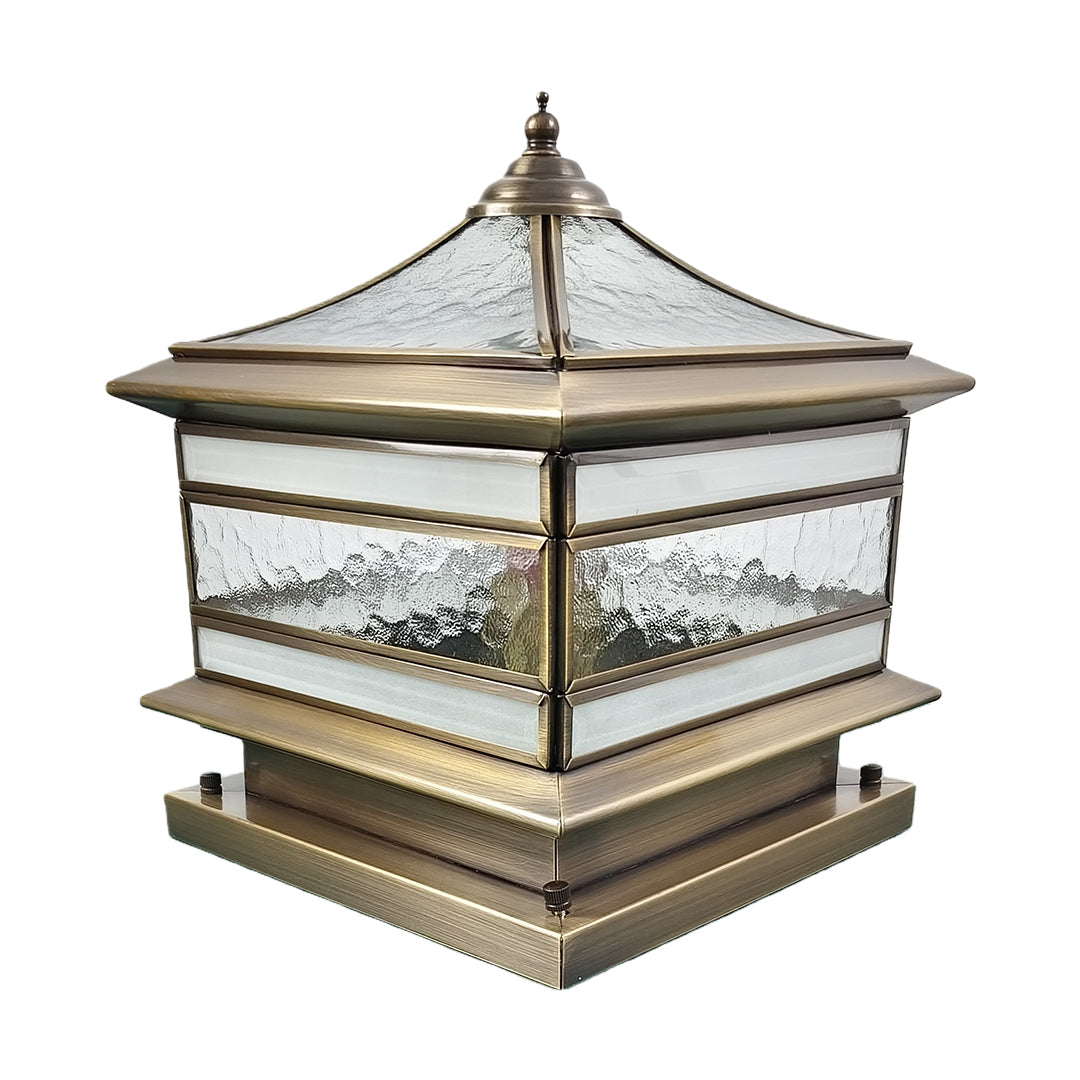 Halcyon Vintage Copper Solar Pillar Light | Retro Glass Lantern Outdoor Fence Post Light