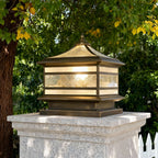 Halcyon Vintage Copper Solar Pillar Light | Retro Glass Lantern Outdoor Fence Post Light