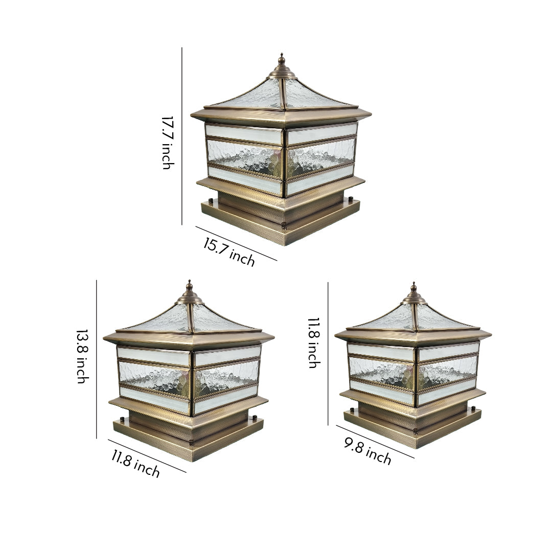 Halcyon Vintage Copper Solar Pillar Light | Retro Glass Lantern Outdoor Fence Post Light