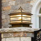 Halcyon Vintage Copper Solar Pillar Light | Retro Glass Lantern Outdoor Fence Post Light
