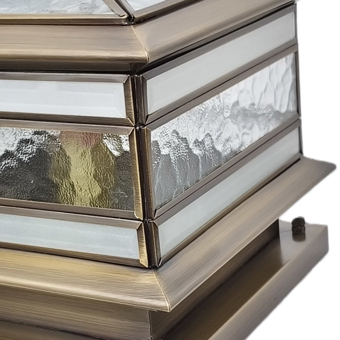 Halcyon Vintage Copper Solar Pillar Light | Retro Glass Lantern Outdoor Fence Post Light
