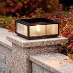 Pharos Modern Solar Pillar Light | Ribbed Glass Outdoor LED Post Light, Solar or Hardwired