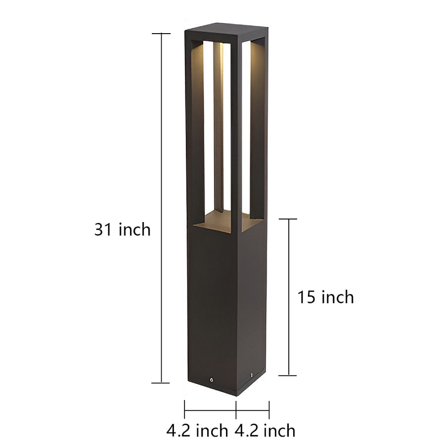 Sentry Modern Outdoor Bollard Light | Black Die-Cast Aluminum Four-Beam LED Garden Path Light
