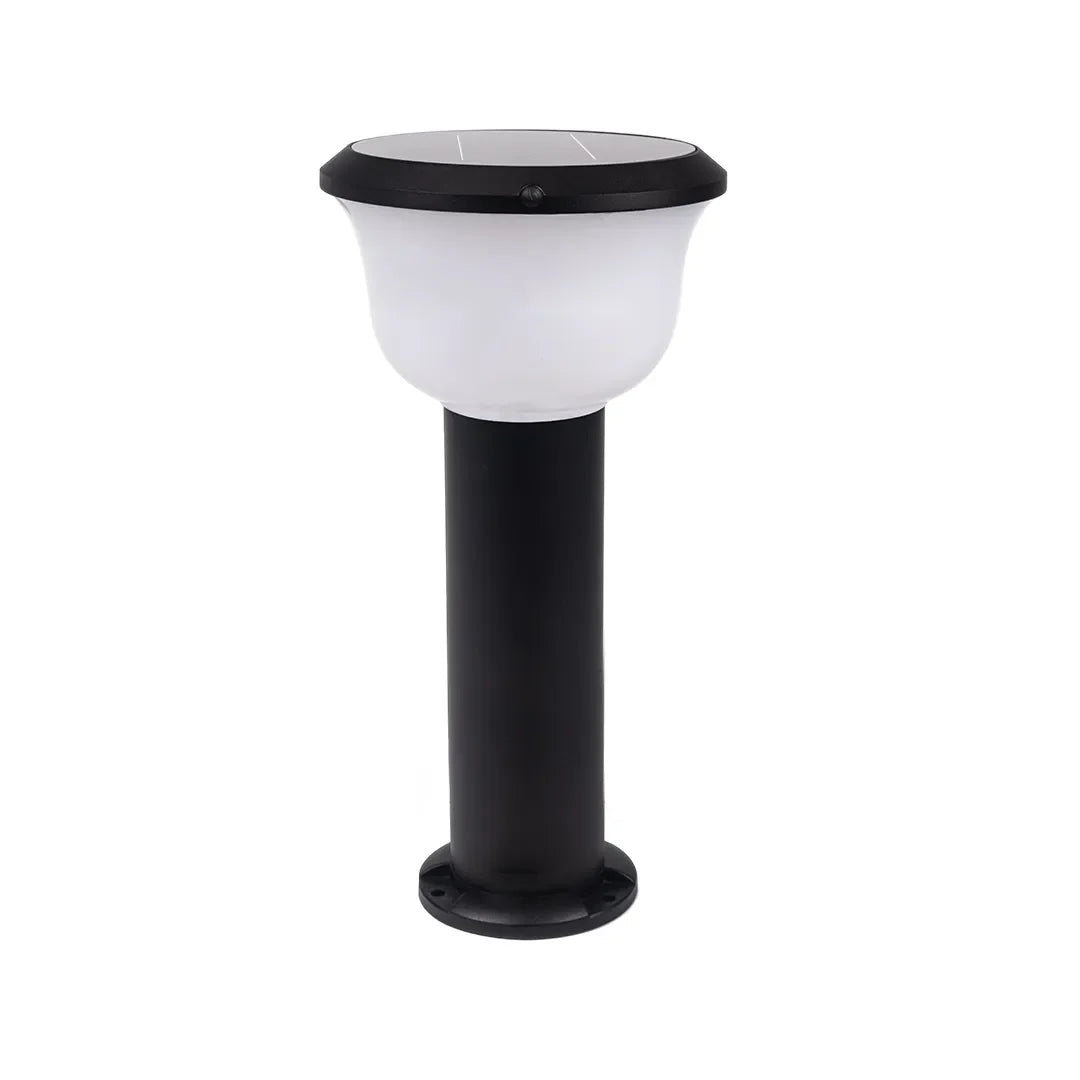 Calyx Modern Outdoor Path Light | Black Aluminum LED Landscape Light with Bowl Shade, Solar or Hardwired