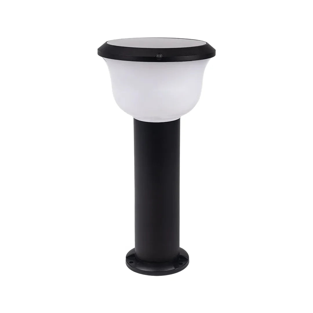 Calyx Modern Outdoor Path Light | Black Aluminum LED Landscape Light with Bowl Shade, Solar or Hardwired