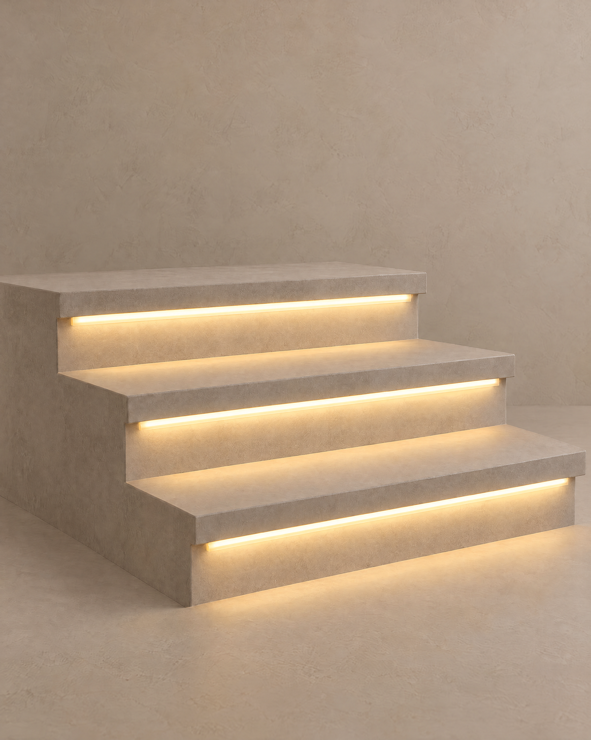 Stairline recessed LED strip light, 3-sides model, warm white 3000K, on stone steps