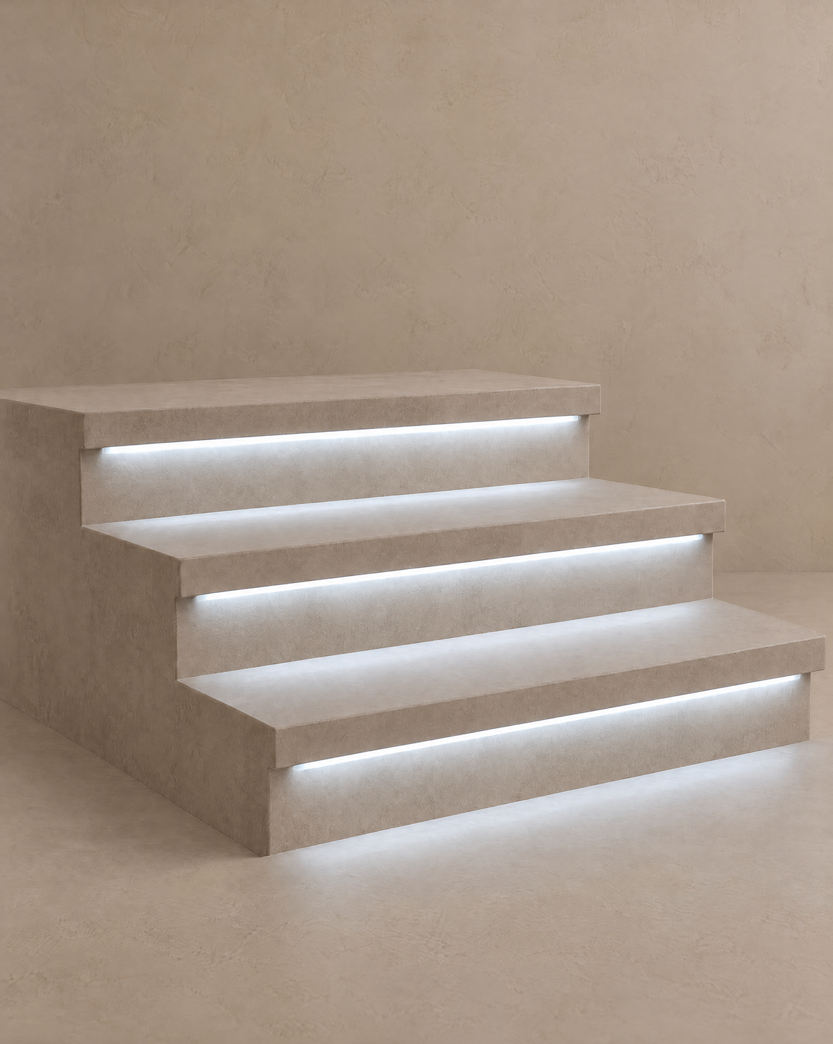 Stairline recessed LED strip light, flat model, cold white 6000K, on stone steps