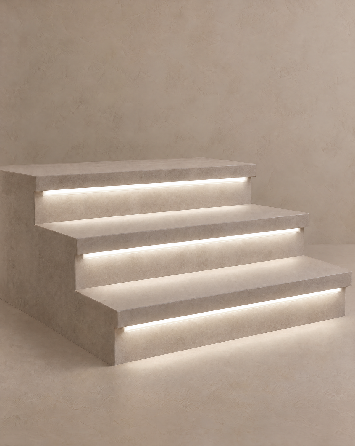 Stairline recessed LED strip light, 3-sides model, neutral white 4500K, on stone steps