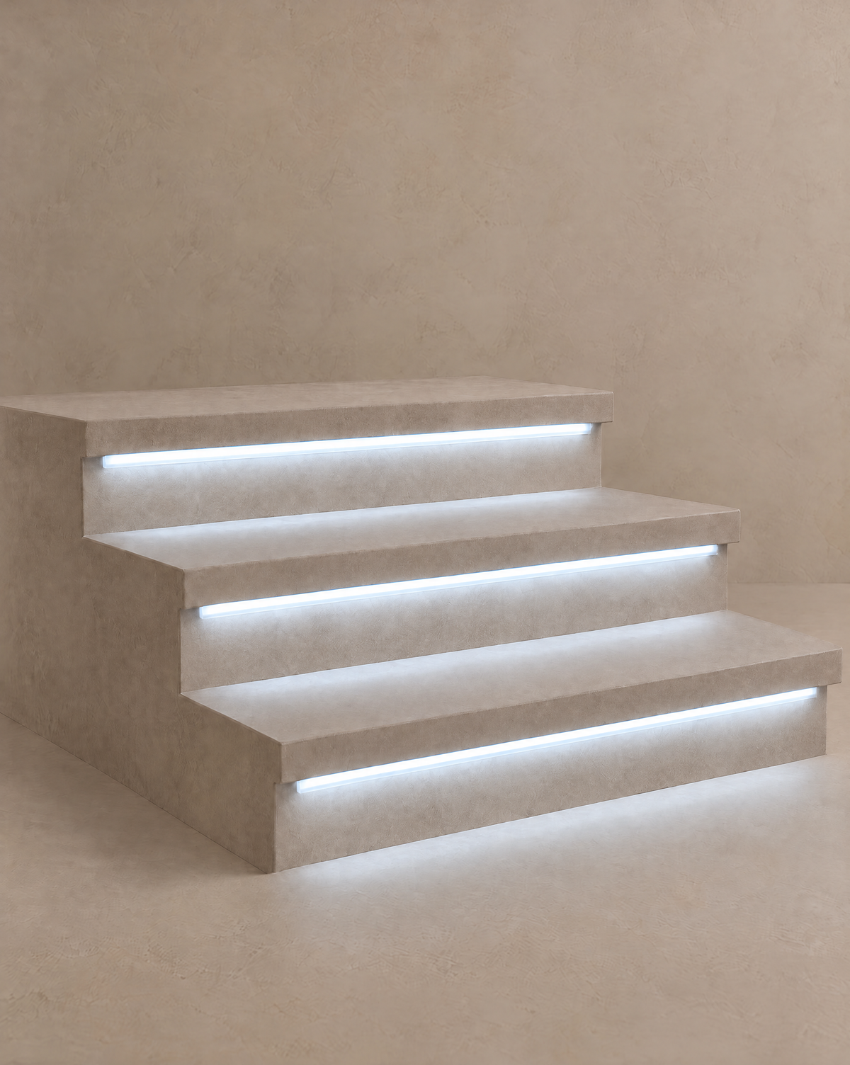 Stairline recessed LED strip light, 3-sides model, cold white 6000K, on stone steps