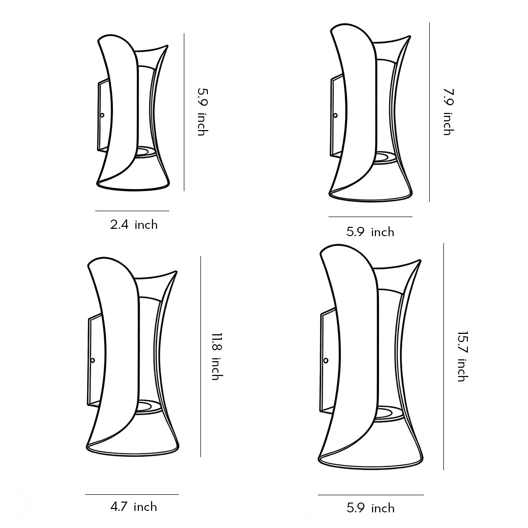 Vega Modern Up Down Outdoor Wall Light | Sculptural Curved Aluminum LED Sconce, Black or Gold Finish