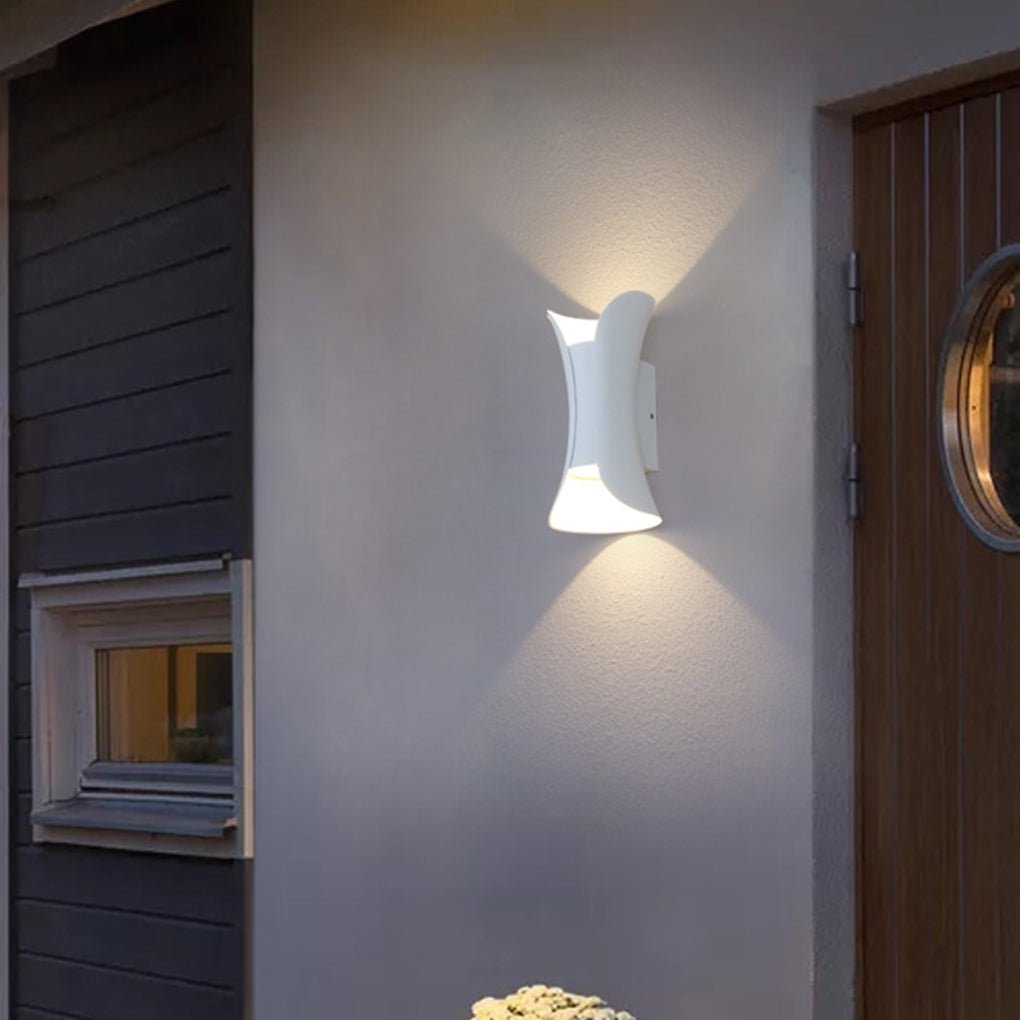 Vega Modern Up Down Outdoor Wall Light | Sculptural Curved Aluminum LED Sconce, Black or Gold Finish