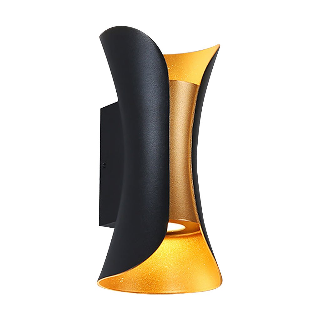 Vega Modern Up Down Outdoor Wall Light | Sculptural Curved Aluminum LED Sconce, Black or Gold Finish