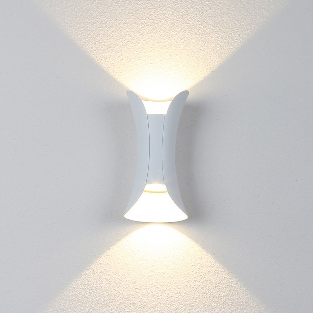 Vega Modern Up Down Outdoor Wall Light | Sculptural Curved Aluminum LED Sconce, Black or Gold Finish