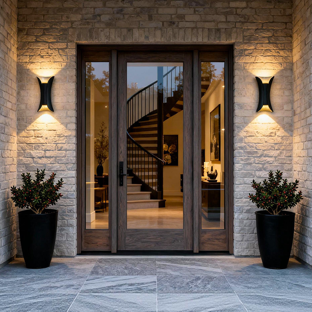 Vega Modern Up Down Outdoor Wall Light | Sculptural Curved Aluminum LED Sconce, Black or Gold Finish